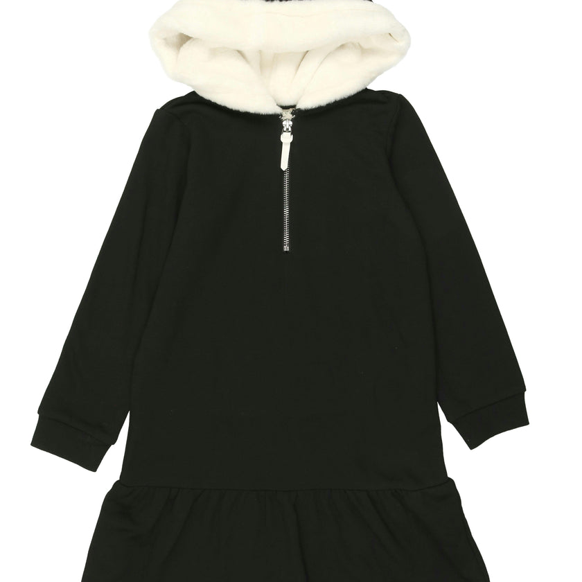 Couture Contrast Zip-Up with Fur Lined Hood Dress
