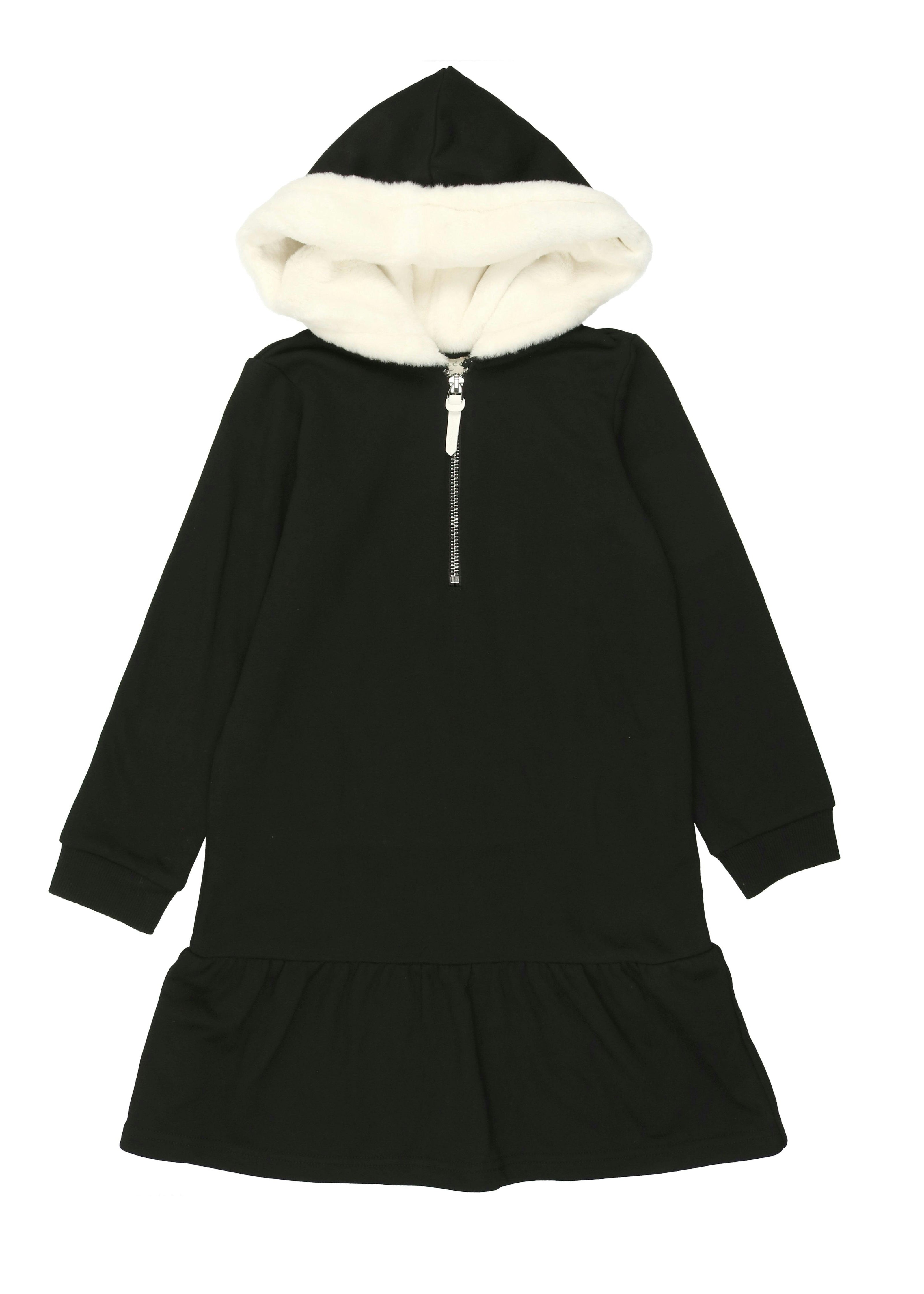 Couture Contrast Zip-Up with Fur Lined Hood Dress