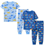 Kids and Toddlers 2 Pack Blue Dinosaurs/Cars Shorts Sleeve Snug Fitted Pajamas