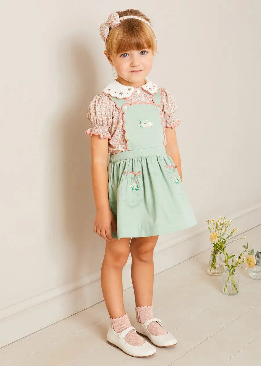 Duck Embroidered Scallop Detail Skirt With Braces in Green (18mths-6yrs)