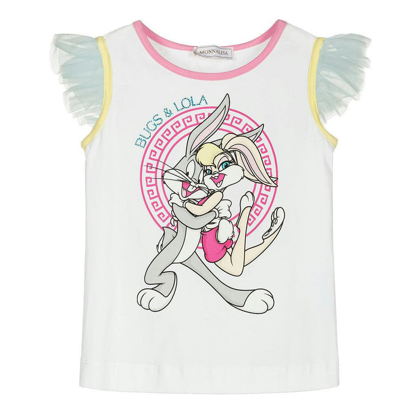 White Lola Print Ruffle T-Shirt