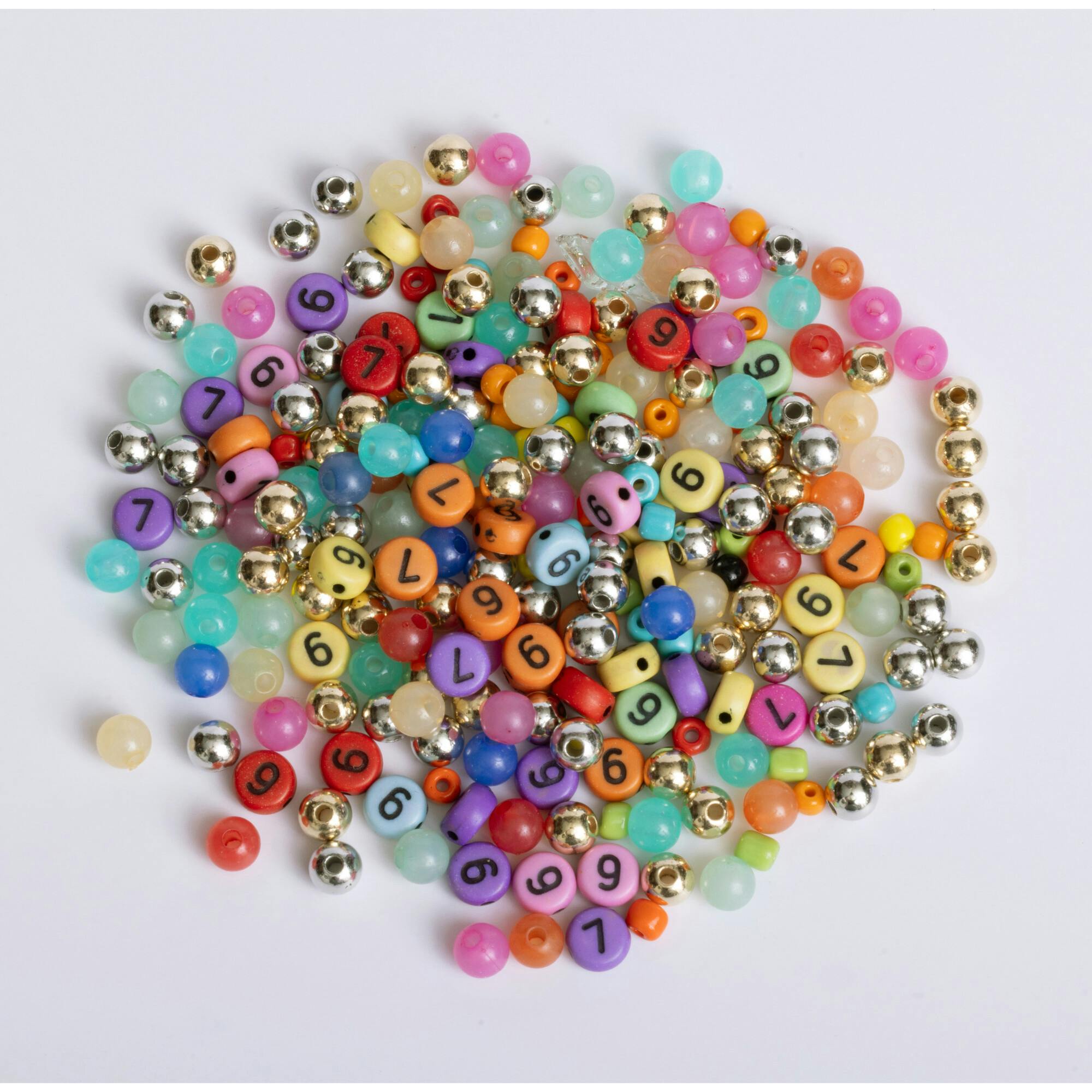 6-7 Stretch Beaded Bracelet DIY Numb er Bead Jar Over 1100 Beads With Charms