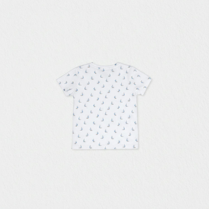 Cederique Baby T-shirt Short Sleeve, White Blue Boat