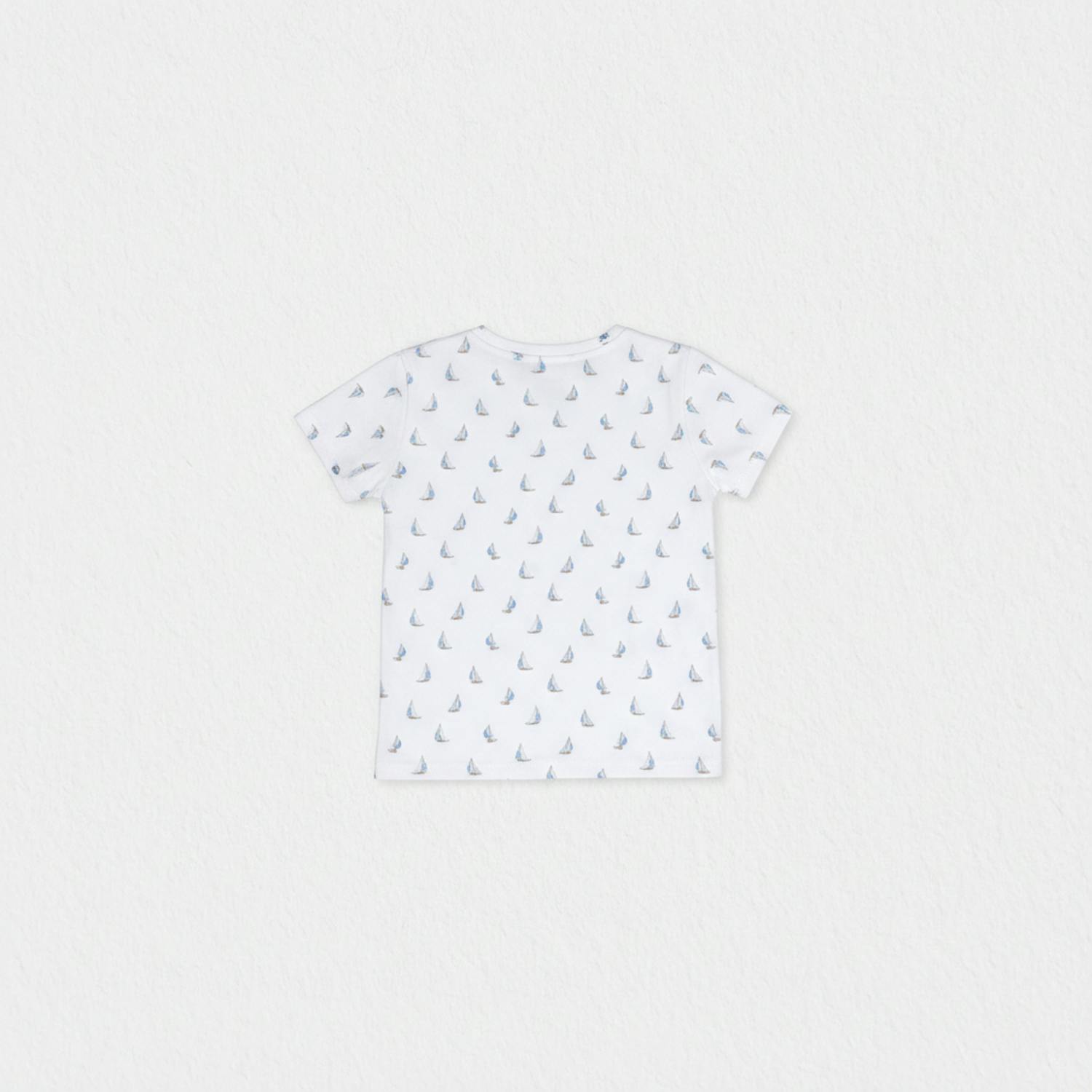 Cederique Baby T-shirt Short Sleeve, White Blue Boat
