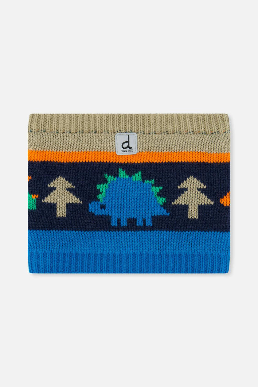 Winter Knit Neckwarmer Blue Dinosaur Print