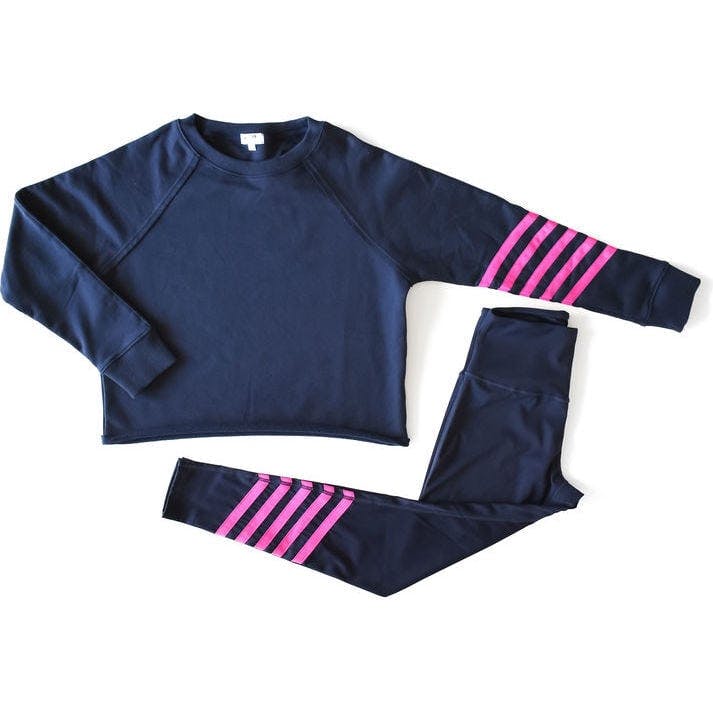 Women's Cropped Crew Neck With Neon Stripes