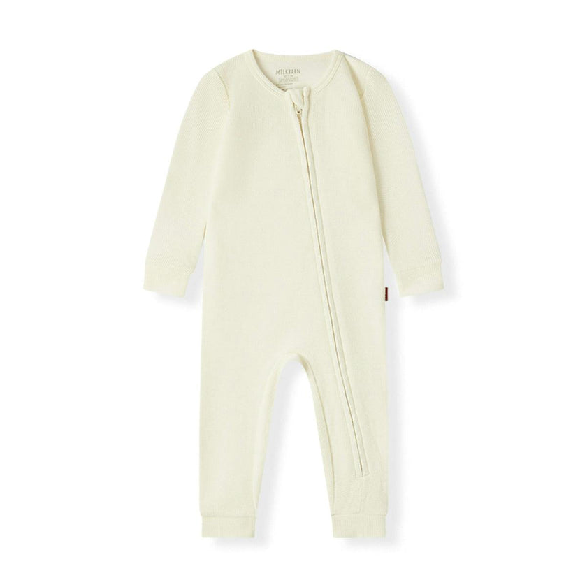 Cream Waffle Zipper Pajama