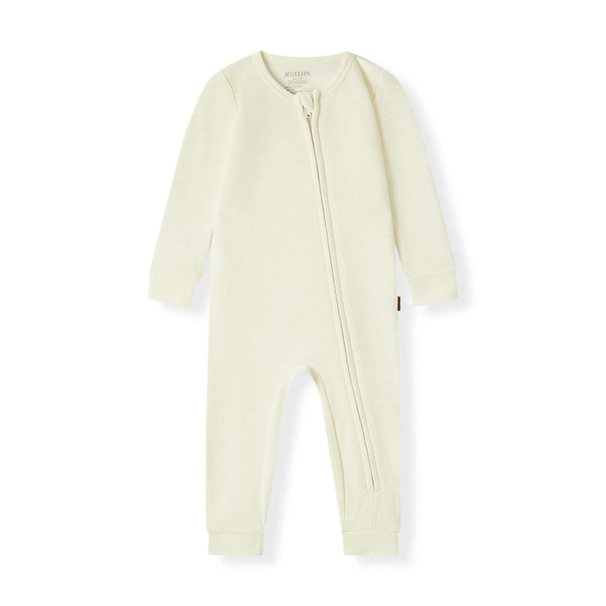 Cream Waffle Zipper Pajama