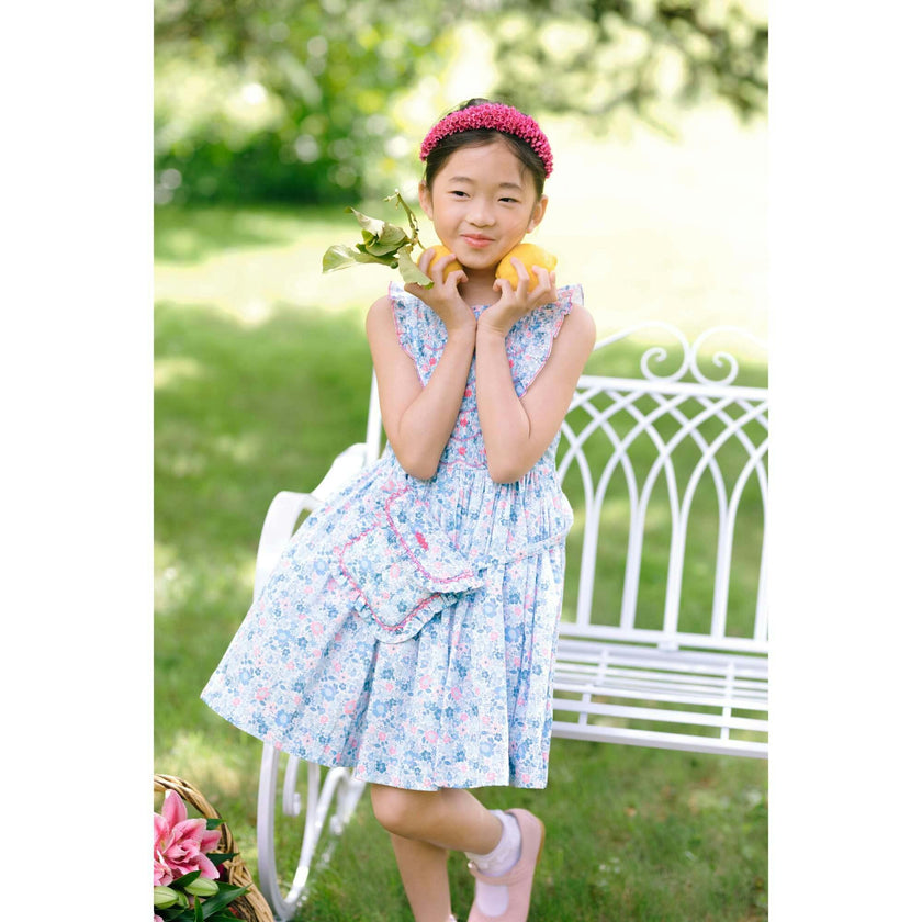 Marguerite Floral Blue Frilled Sleeveless Smocked Dress