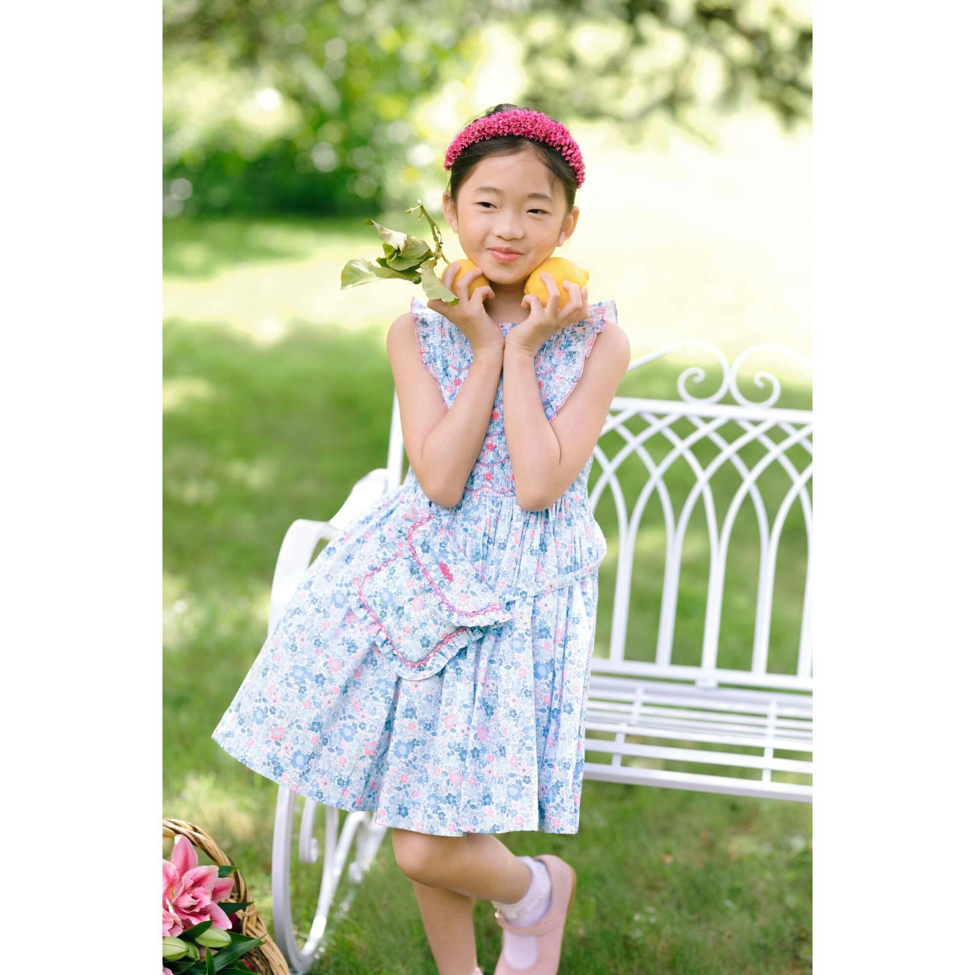 Marguerite Floral Blue Frilled Sleeveless Smocked Dress