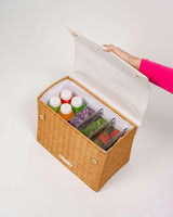 Large, Insulated, Hand-Woven Wicker Lunchbox, Dark White
