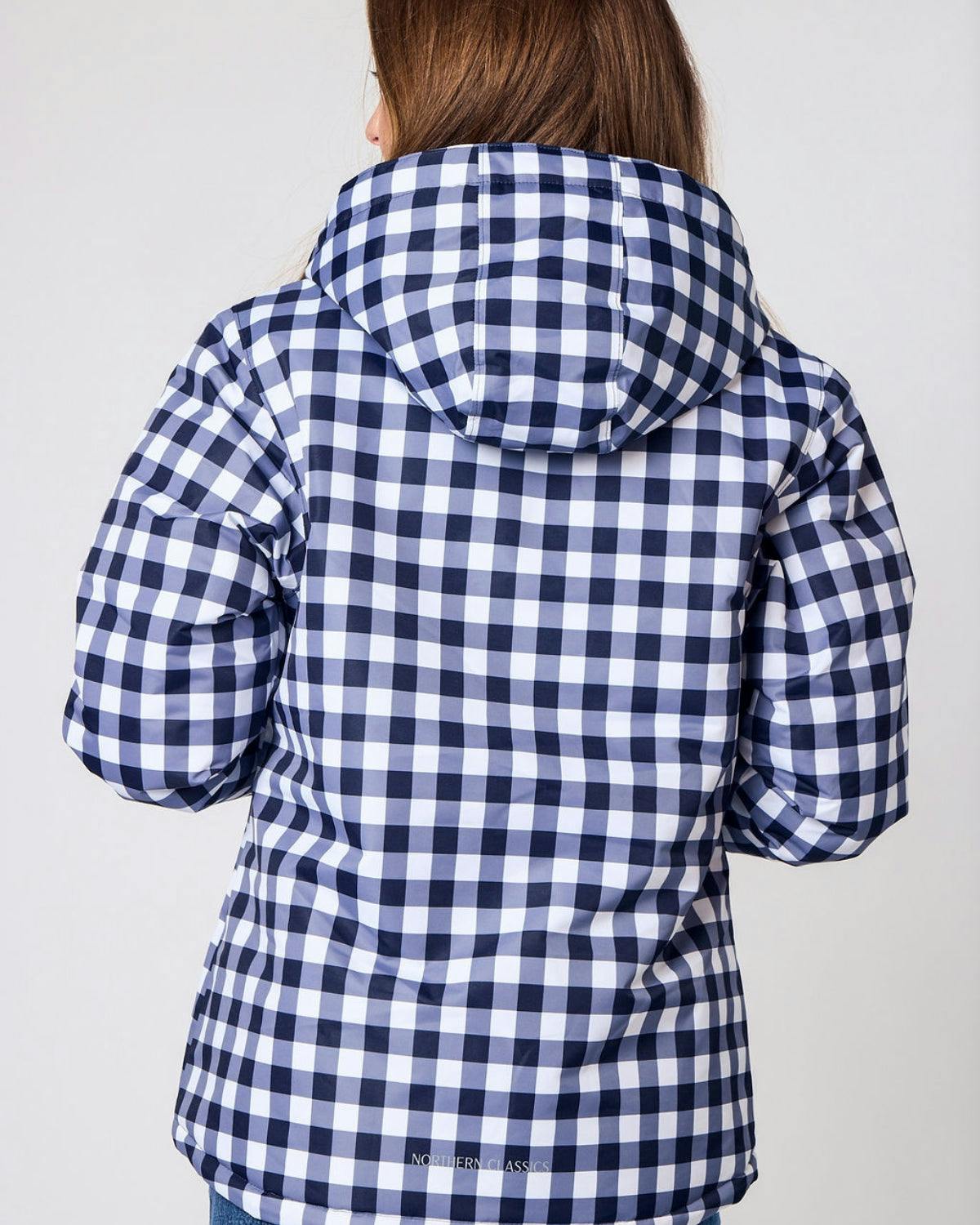 Women's Winter Coat in Navy Gingham