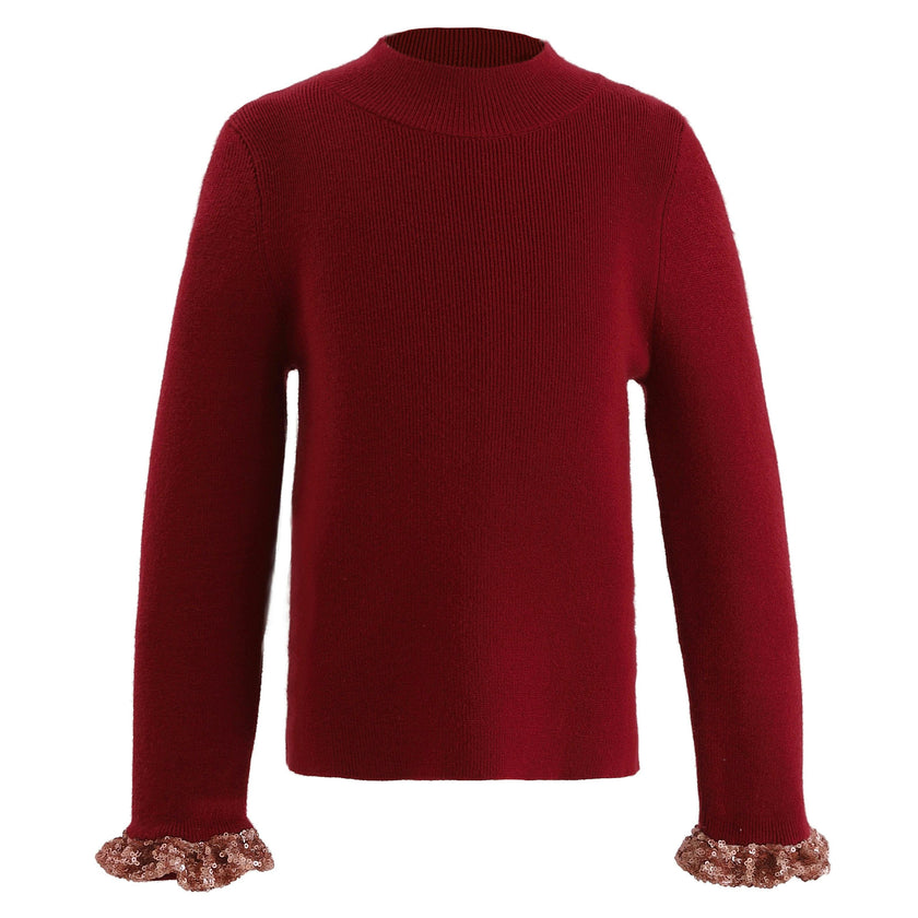 Ruby Red Ruffle-Knit Sweater