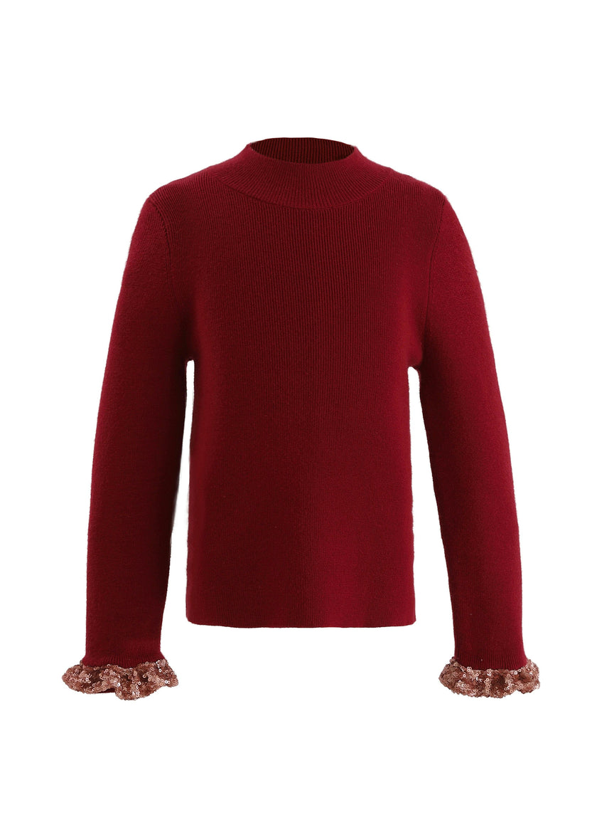 Ruby Red Ruffle-Knit Sweater