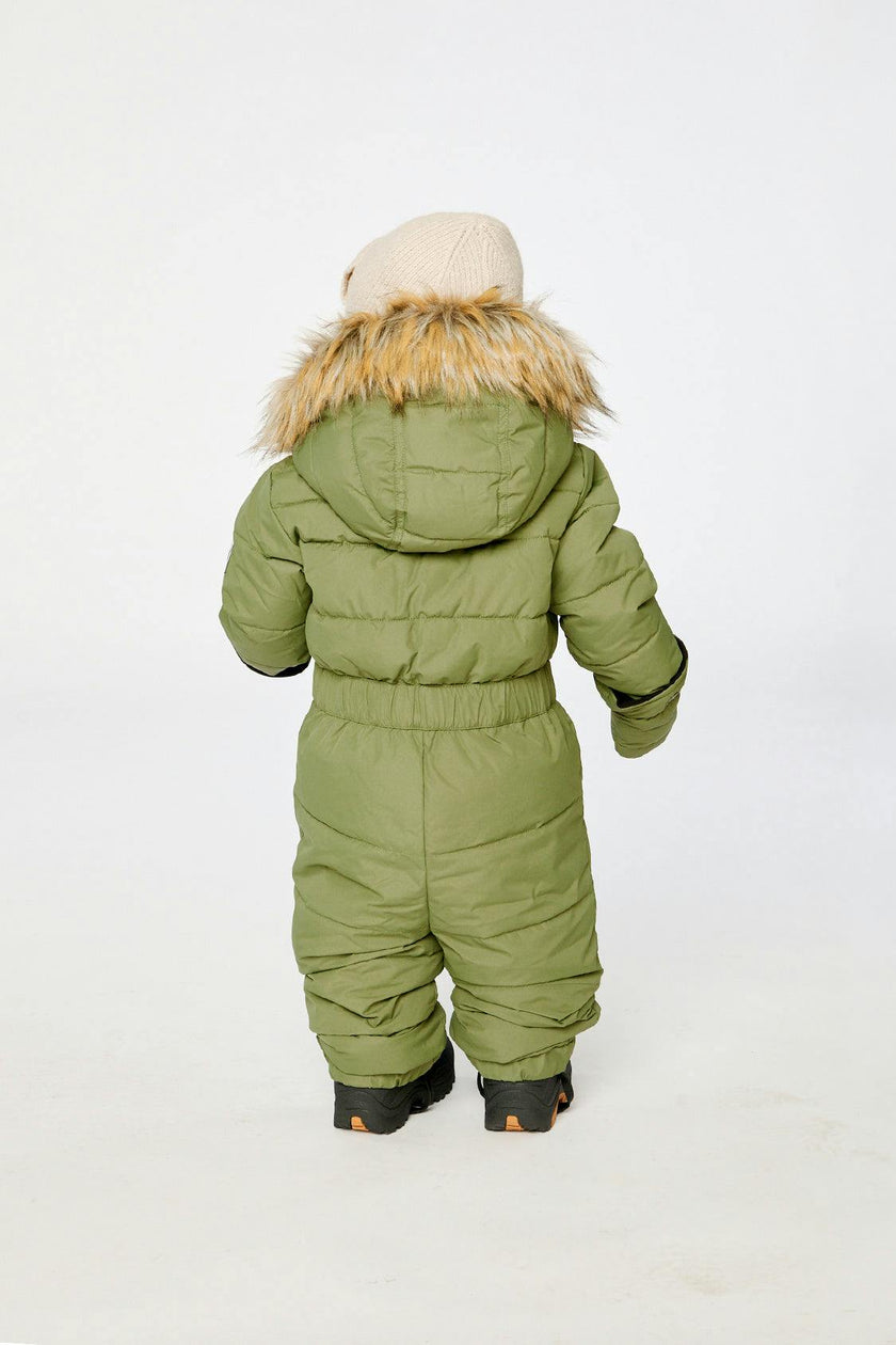Baby Original One Piece Puffy Snowsuit With Removable Mittens And Boots Olive Green