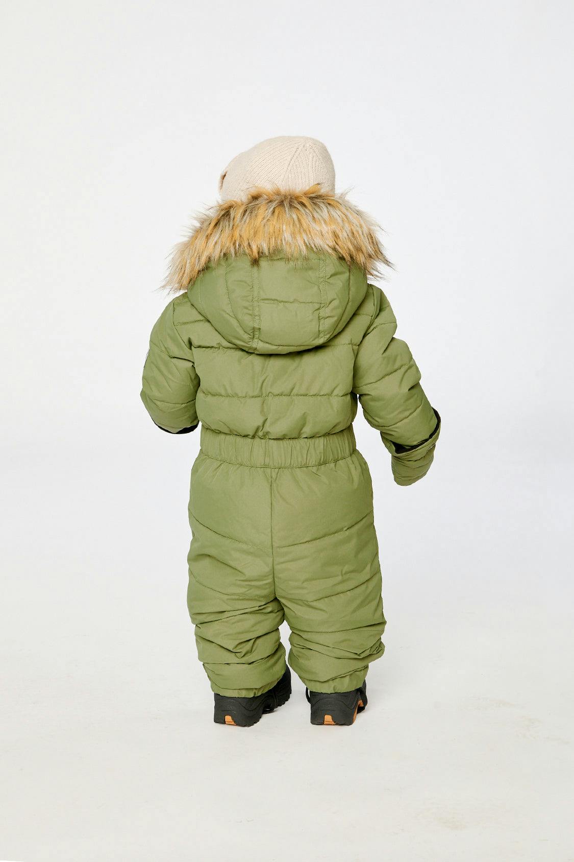 Baby Original One Piece Puffy Snowsuit With Removable Mittens And Boots Olive Green