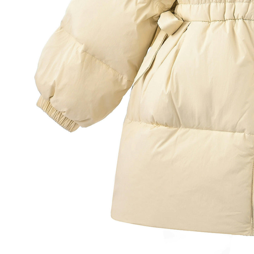 Beige Ruffle-Hood Coat with Matching Scarf