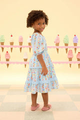 Mini Roselyn Dress in Blue Linear Floral Print