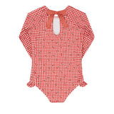 girls cranberry gingham rashguard one piece