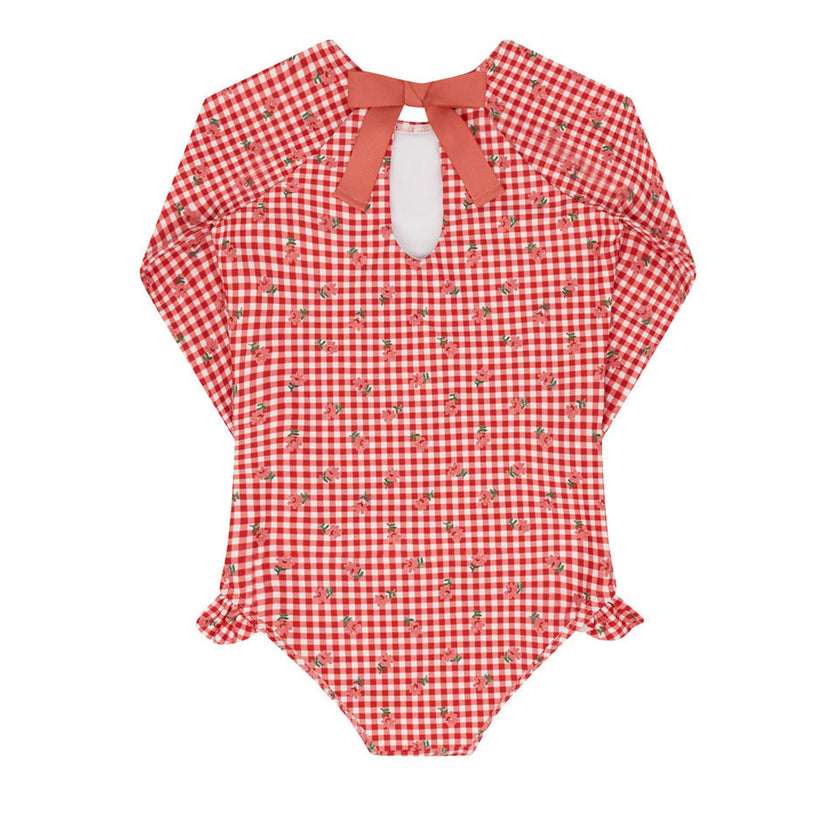 girls cranberry gingham rashguard one piece