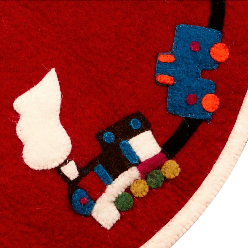 Handmade Toy Train Red Christmas Tree Skirt Felt 26"/60"