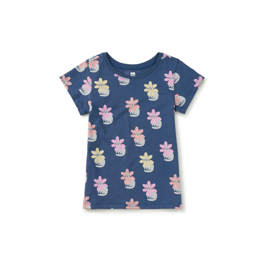 Printed Short Sleeve Top, Kitty Flower Power