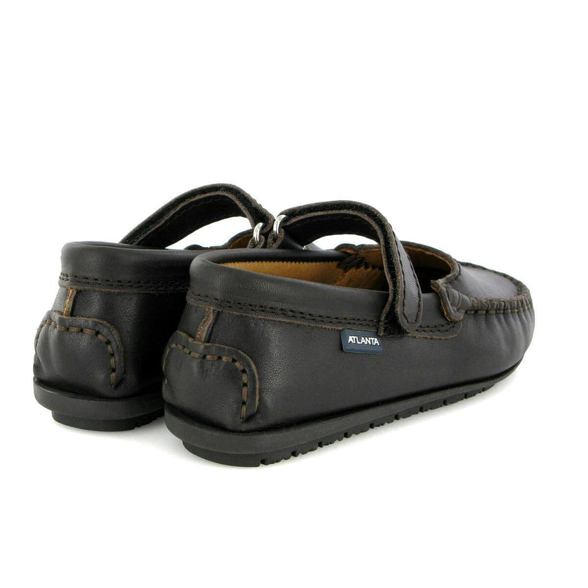 Smooth Leather Mary Jane Moccasins, Dark Brown