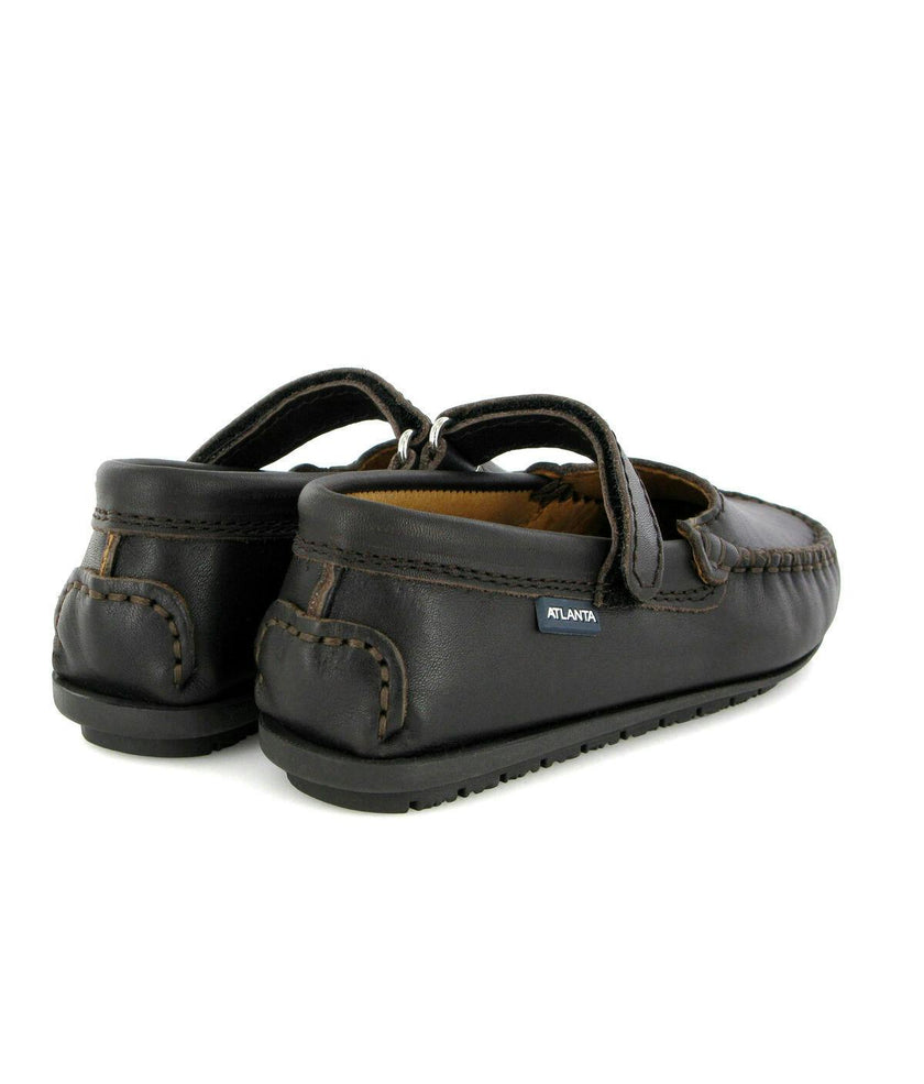 Smooth Leather Mary Jane Moccasins, Dark Brown