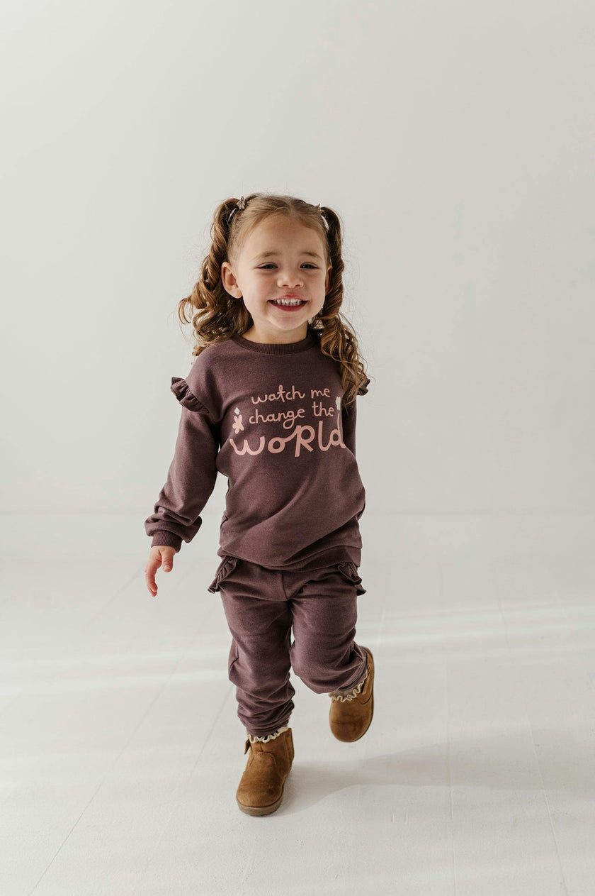 Girls Ruffle Sweatshirt in Watch Me Change The World