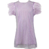 Crystal Feather Trim Sleeve Shimmer Sequin Dress