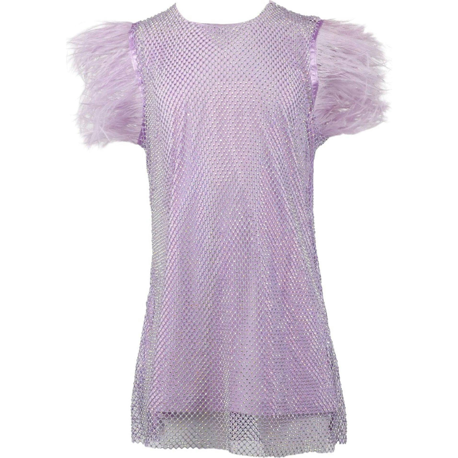 Crystal Feather Trim Sleeve Shimmer Sequin Dress
