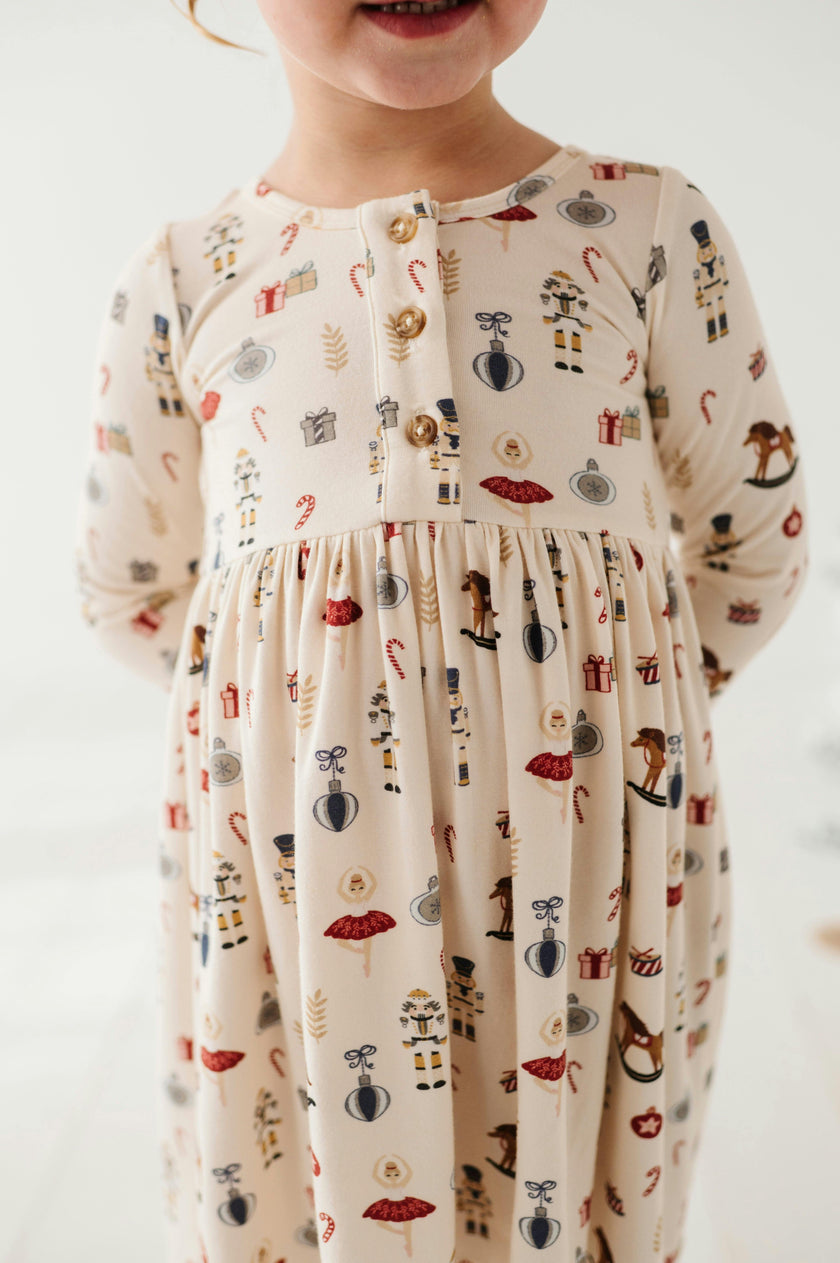 Girls Long Sleeve Henley Dress in Nutcracker