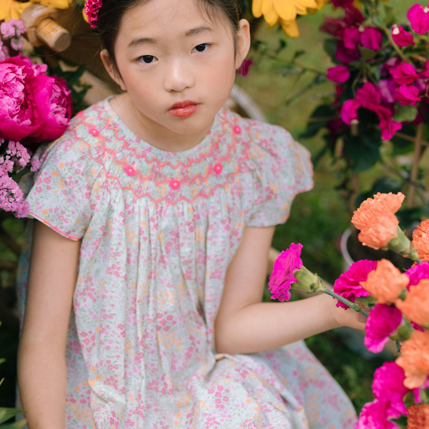 Prune Floral Frills Bishop Dress
