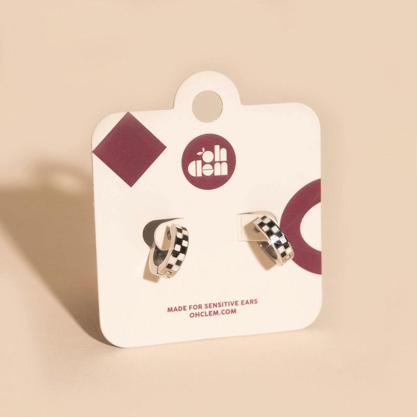 Checkered Chunky Huggie Hoop Earrings