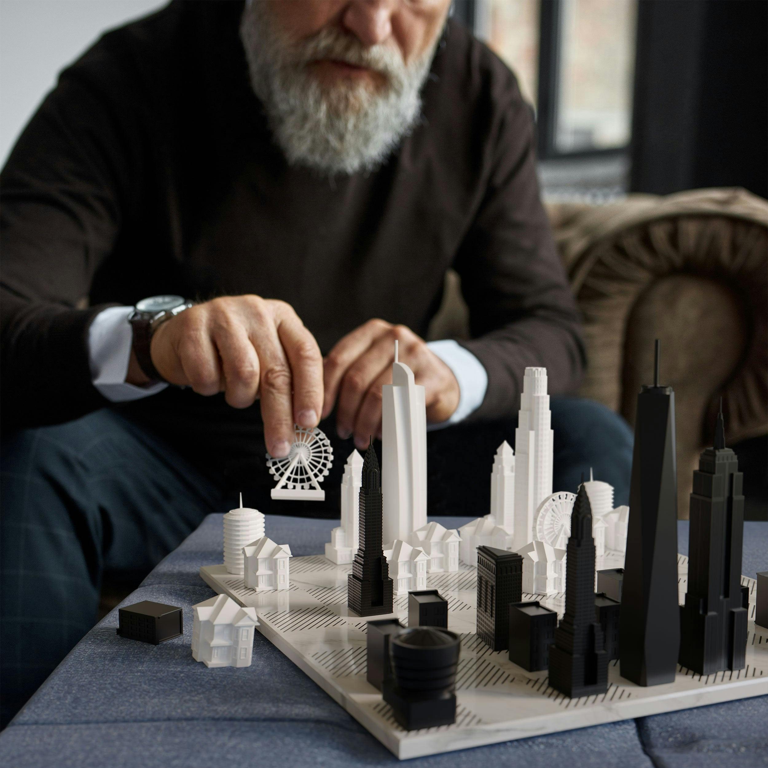 Chess Set Acrylic NEW YORK vs LOS ANGELES with Marble Hatch Board