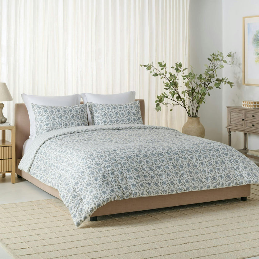 Floral Reversible Comforter Set, Blue