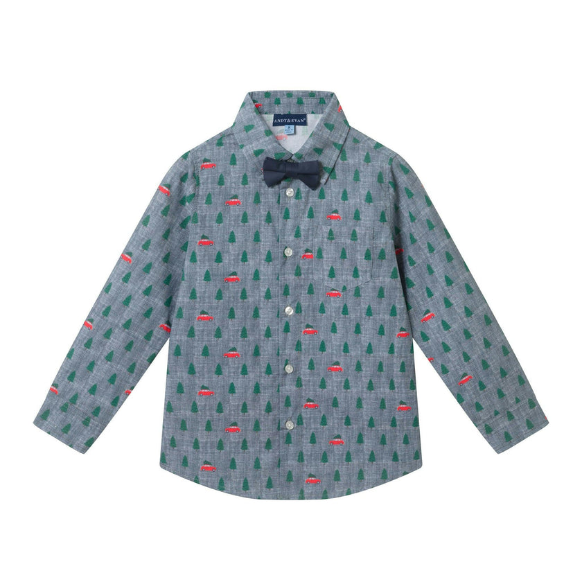 Boys (4-7) Buttondown Set | Christmas Tree Cars
