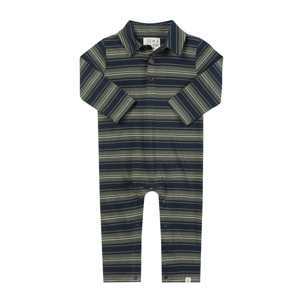 KINGSTON Blue/Green Stripe Polo Romper