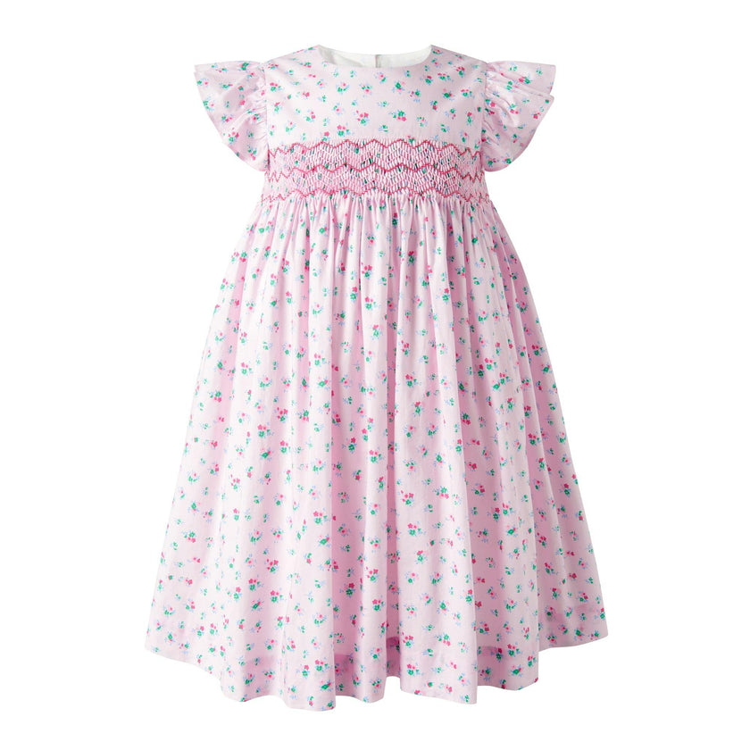 Flutter Sleeve Floral Smocked Dress