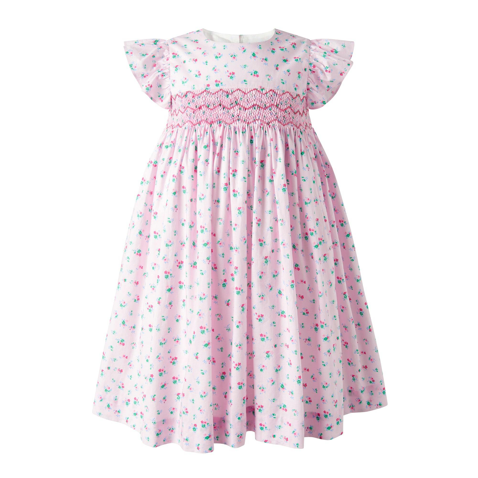 Flutter Sleeve Floral Smocked Dress