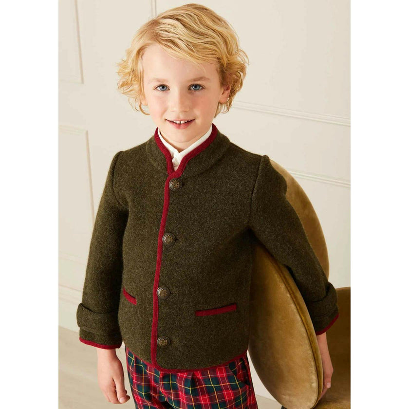 Austrian Single Breasted Contrast Trim Jacket in Green (18mths-10yrs)