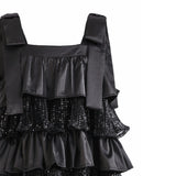 Black Bellamy Ruffle Sequin Dress