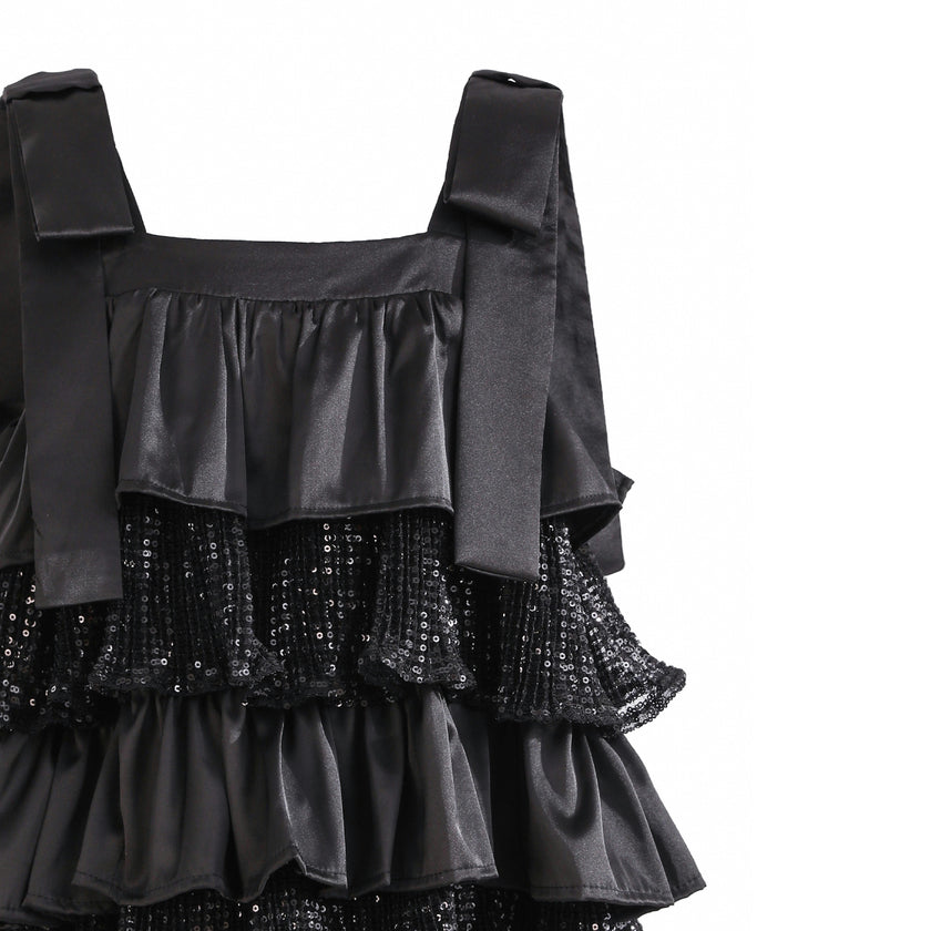 Black Bellamy Ruffle Sequin Dress