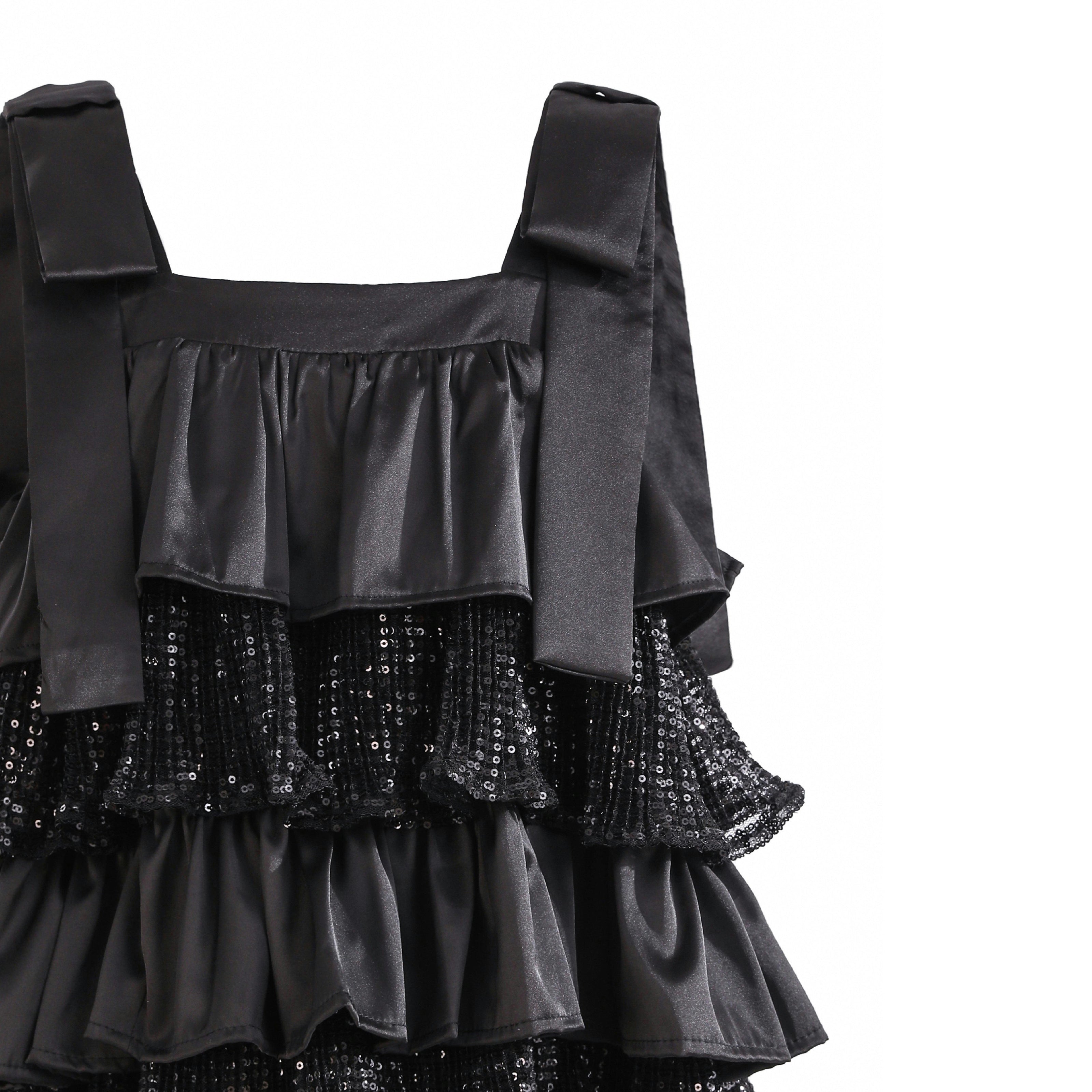 Black Bellamy Ruffle Sequin Dress