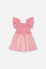 Mesh And Crinkle Jersey Dress With Smocking