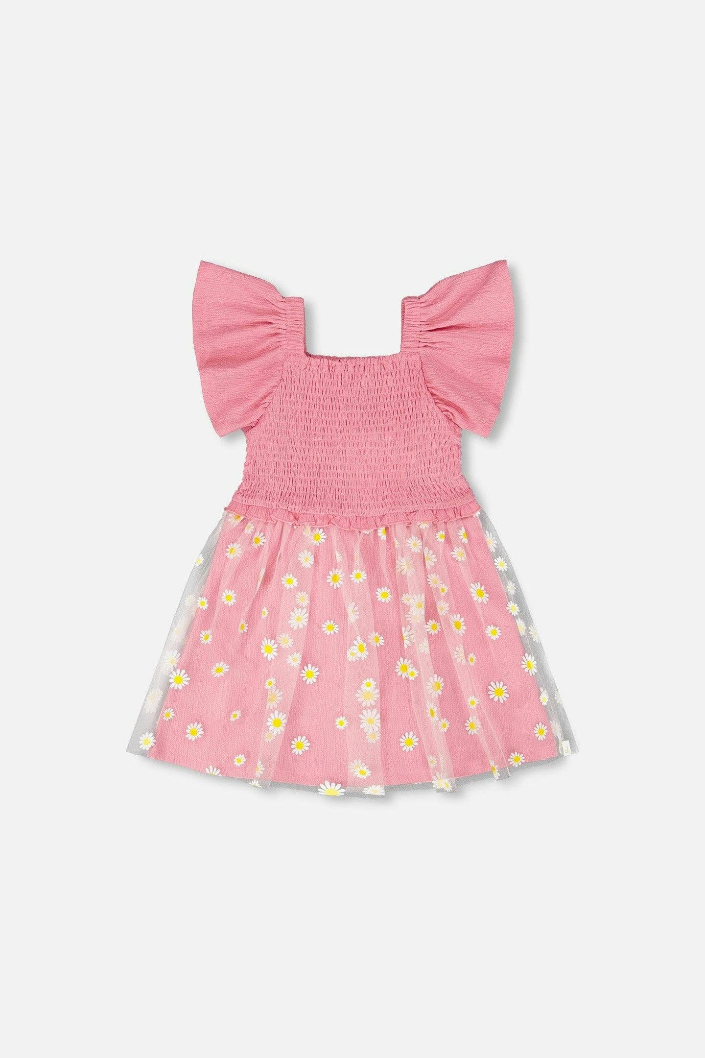 Mesh And Crinkle Jersey Dress With Smocking