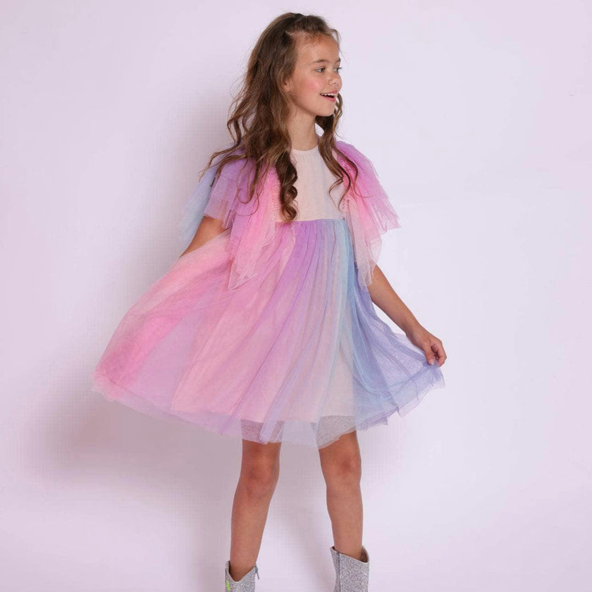 Cotton Candy Dream Flutter Sleeve Tulle Dress