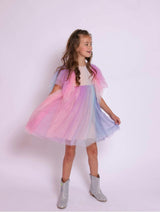 Cotton Candy Dream Flutter Sleeve Tulle Dress