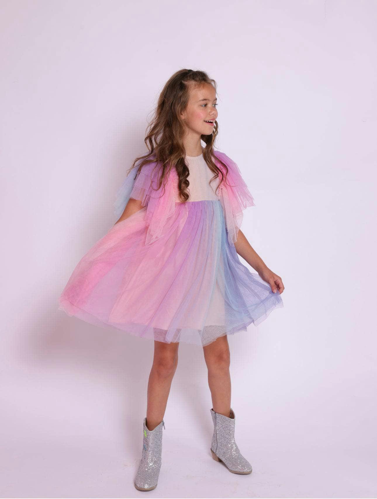 Cotton Candy Dream Flutter Sleeve Tulle Dress