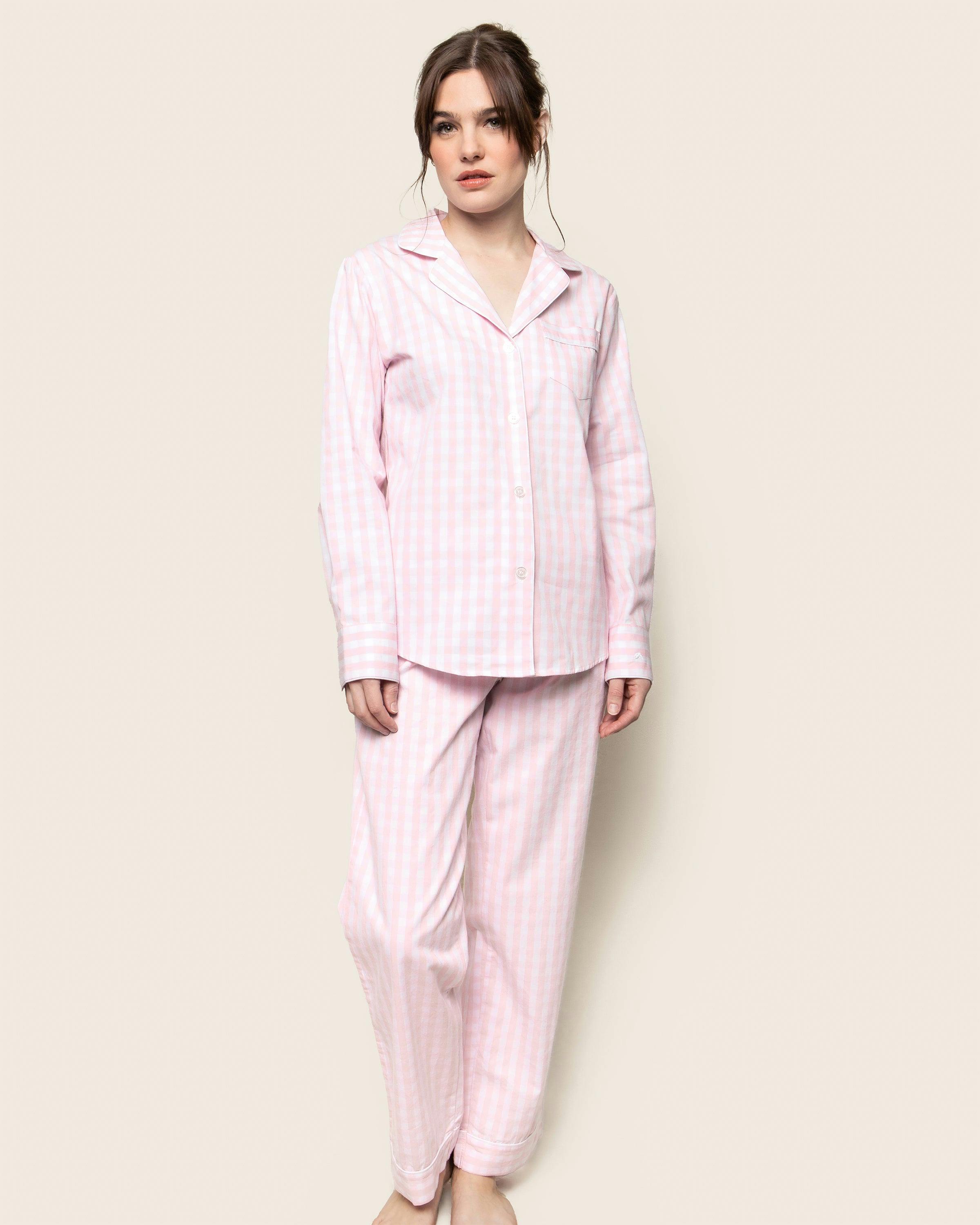Women's Twill Pajama Set in Pink Gingham
